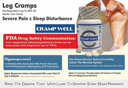 Crampwell Chewable Magnesium Supplement | Magnesium Bisglycinate with Vitamin B6 (Pyridoxine) | Helps Leg Cramp Relief, Sleep Quality & Muscle Recovery for Men & Women - 60 tablets (Sugar-free)