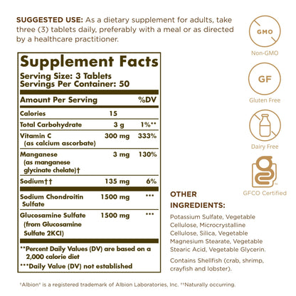 Solgar, Glucosamine Chondroitin Complex, Extra Strength, 150 Tablets- image 6