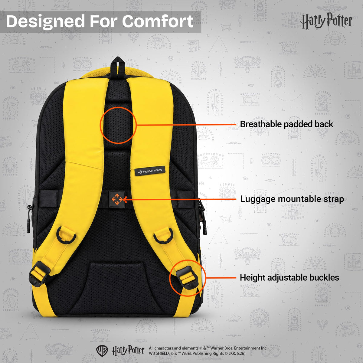Nasher Miles x Harry Potter Miles Hooperpack Backpack | Polyester Laptop Backpack 29L | Ideal for Office, College, School & Travel | Men, Women, Boys, Girls (Yellow)