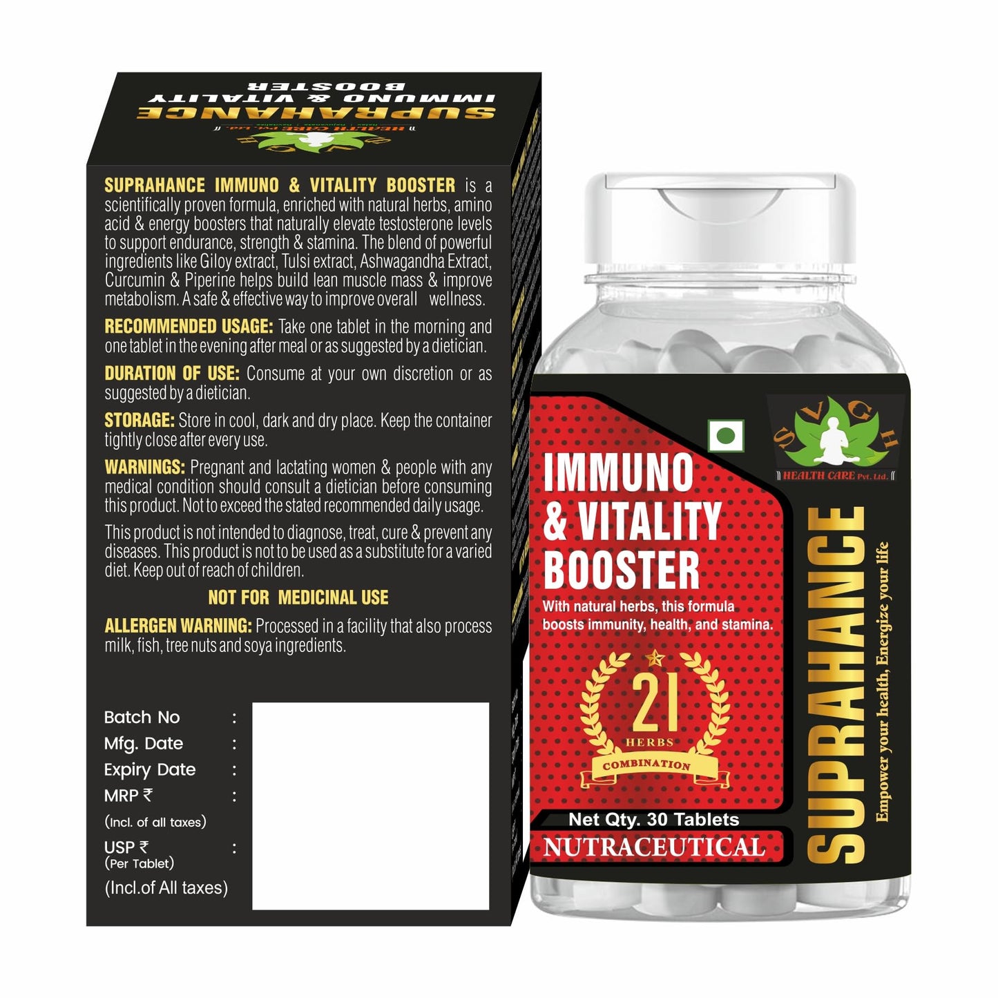 SVGH Health Care Suprahance Immuno Booster, Boost Overall Health | Immunity Booster Supplement For Immunity With Natural Ingredients For Men, Women | Immunity and Wellbeing (30 Tablets)