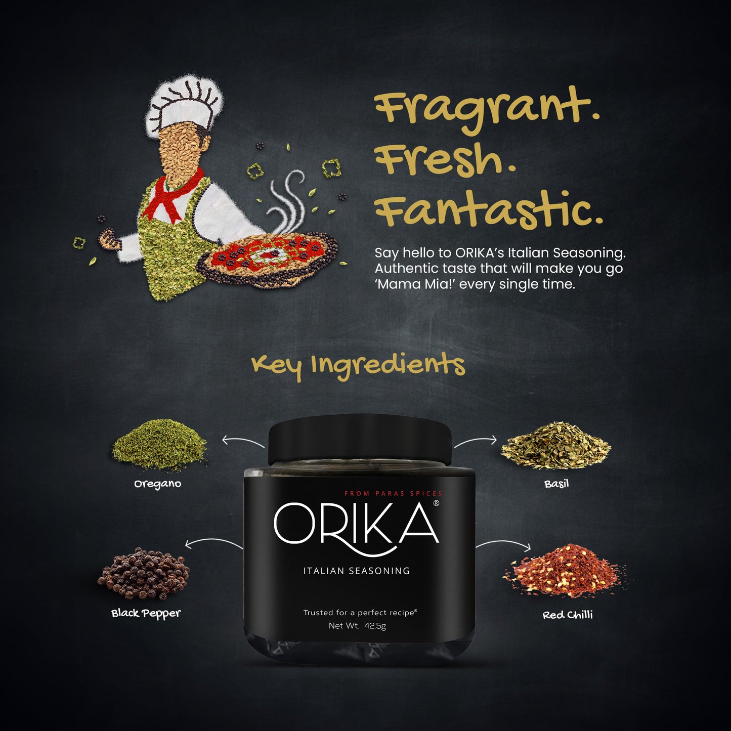 Orika Italian Seasoning 40g | Oregano Seasoning For Pizza, Pasta, Garlic Bread & Italian Food |Classic Blend Of Italian Herbs | No Artificial Flavours and Colours
