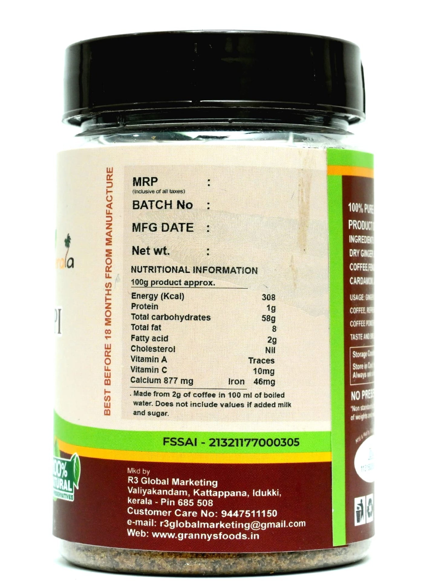 GRANNY's FOODS Gf Instant Chukku Kappi150G(Pack Of 1)/Ginger Coffee/Sukku Malli Kappi/Traditional Flavor & Taste Of Idukki/Product Of Kerala, Powder, Plastic Bottle