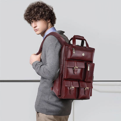 HAMMONDS FLYCATCHER Genuine Leather Executive Backpack-Premium Brown Laptop Bag 3 Compartments, Trolley Straps, Adjustable Shoulder Straps-Perfect For Professionals & Students, 35 Liters