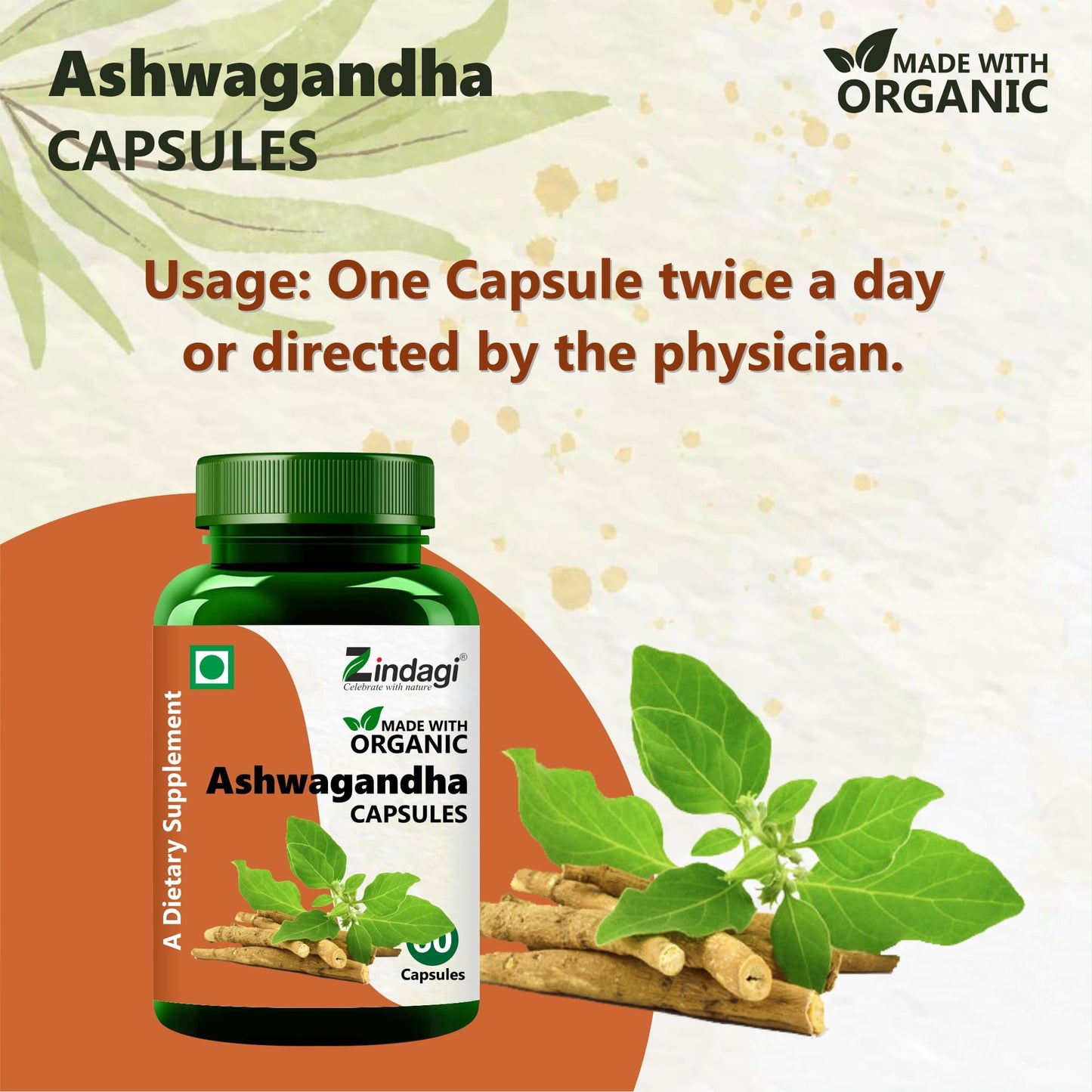 Zindagi Ashwagandha Extract Capsules - Herbal Supplement - Immunity Booster 60 Caps (Pack of 1)