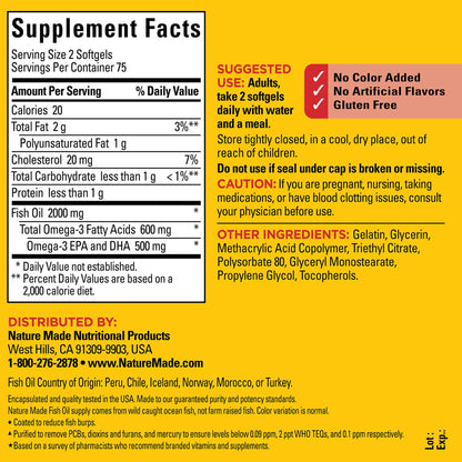 Nature Made Burp-less Fish Oil, 1000 Mg, 300 mg Omega-3, 150 Liquid Softgels