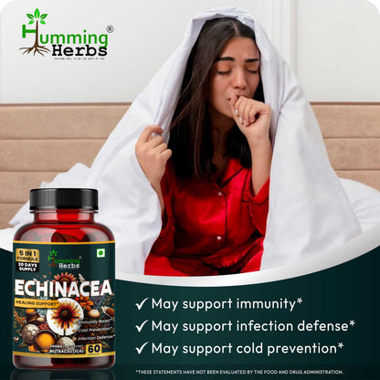 Humming Herbs Echinacea 1200mg with Elderberry & Bee Propolis - Immune Support Complex for Cold Prevention & Healing - Antioxidant, Immunity Boosting & Defense From Infection