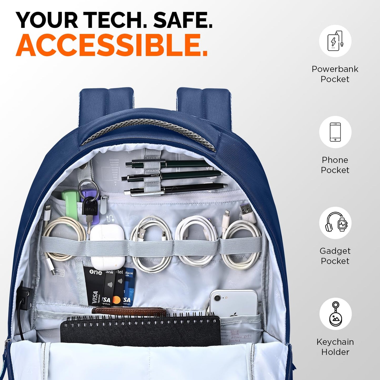 Skybags Propack Max 17 Inch Compatible Anti‑Theft Laptop Backpack 35L | 3 Compartments with USB Charging Port & Rain Cover | Air Mesh Back Panel | Office & Travel Backpack for Men & Women (Blue)