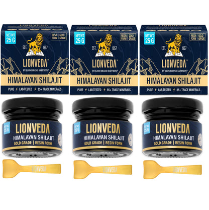 LIONVEDA 75g Original Himalayan Shilajit Resin(Certified Gold Grade) for Men, Gym, Stamina, Energy & Improved Health | 100% Pure Shilajit Liquid (3 X 25g = 75gm (Pack of 3))