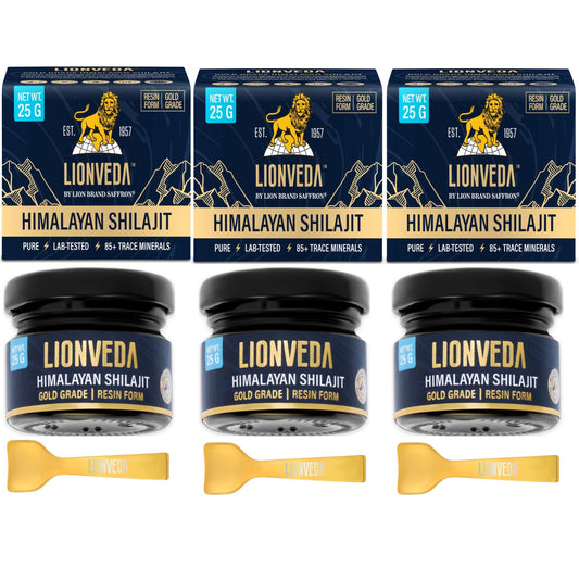LIONVEDA 75g Original Himalayan Shilajit Resin(Certified Gold Grade) for Men, Gym, Stamina, Energy & Improved Health | 100% Pure Shilajit Liquid (3 X 25g = 75gm (Pack of 3))