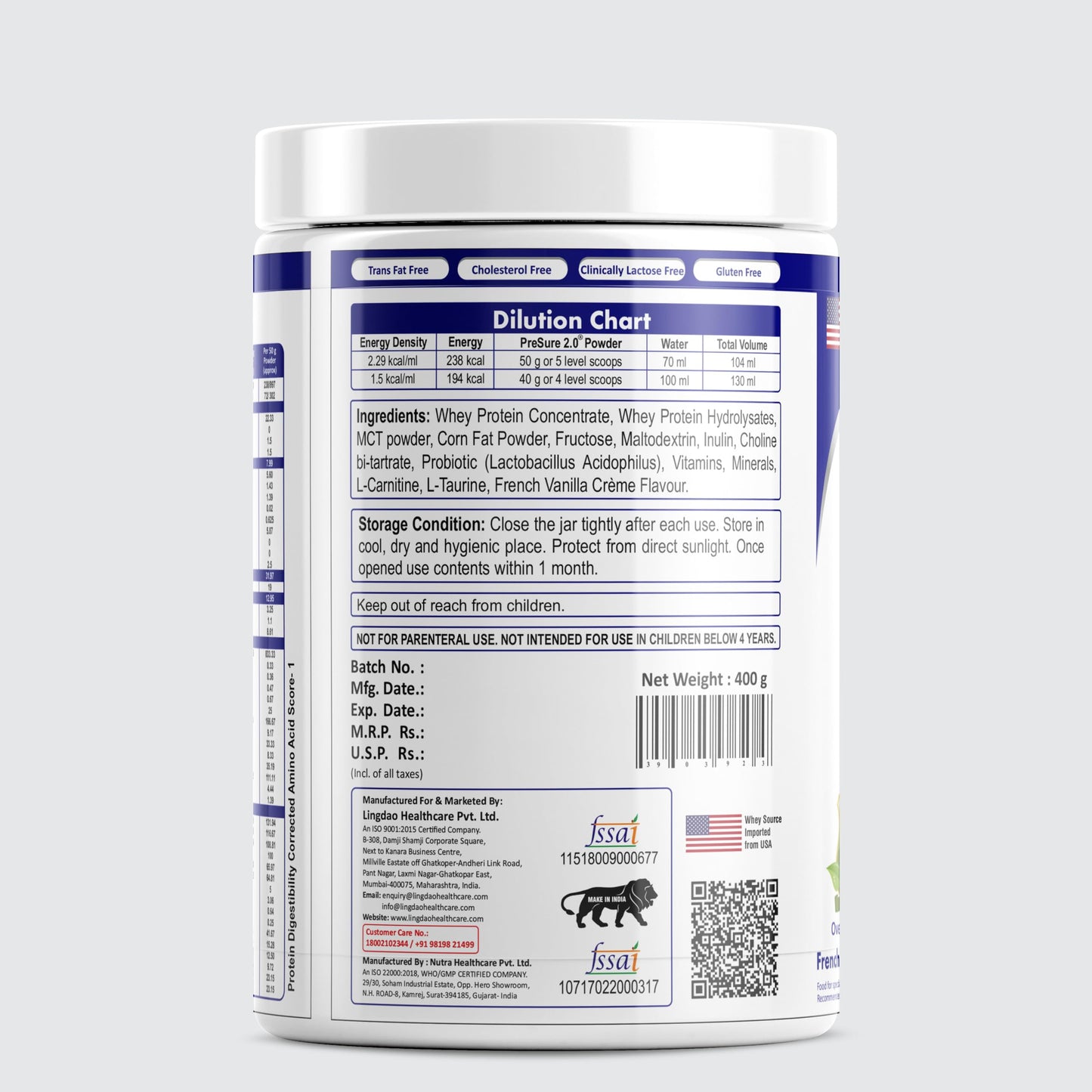 PreSure 2.0 HIGH PROTEIN HIGH CALORIE Whey Protein Powder Vanilla Creme Flavore For Men And Women_(400 GM)