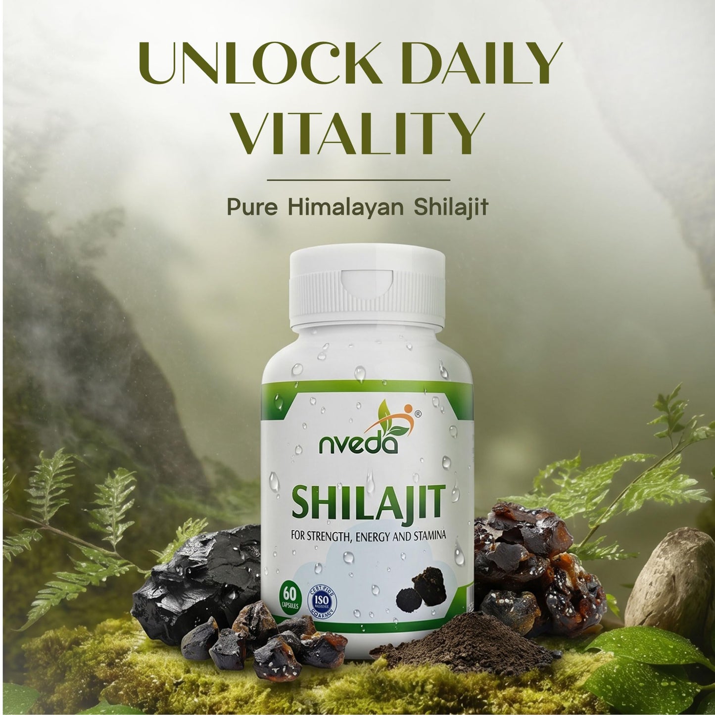 Nveda Shilajit Capsules for Men | Ayurvedic Shilajit Supplement for Stamina, Strength & Energy | Performance, Vitality & Immunity Support | Natural Shilajit Capsules | 60 Capsules