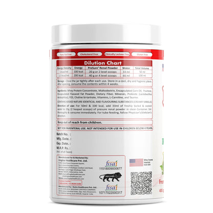PreSure RENAL care nutrition Management of Patient with kidney disaease whey protein French Vanilla Creme Flavour 400 gm