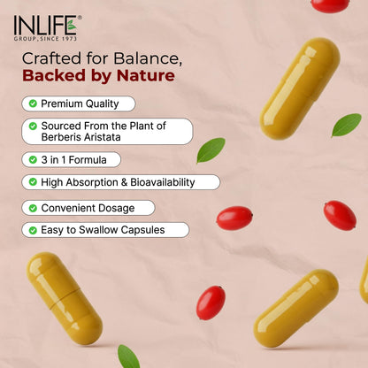 INLIFE Berberine HCL 500mg with Milk Thistle, Natural Supplement, Blood Sugar Support & Liver Health, Men Women, 60 Veg Capsules (Pack of 1, 60)
