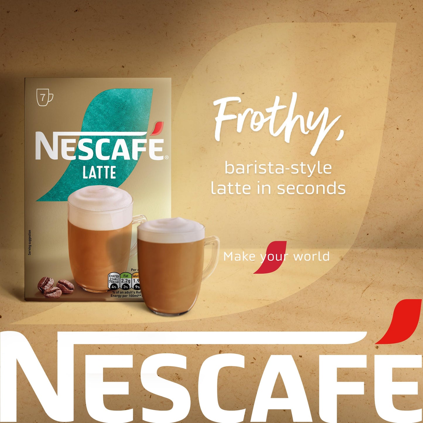 NESCAFÉ Latte Instant Coffee 7 Sachets, 100percent Responsibly Sourced Coffee Pack of 1