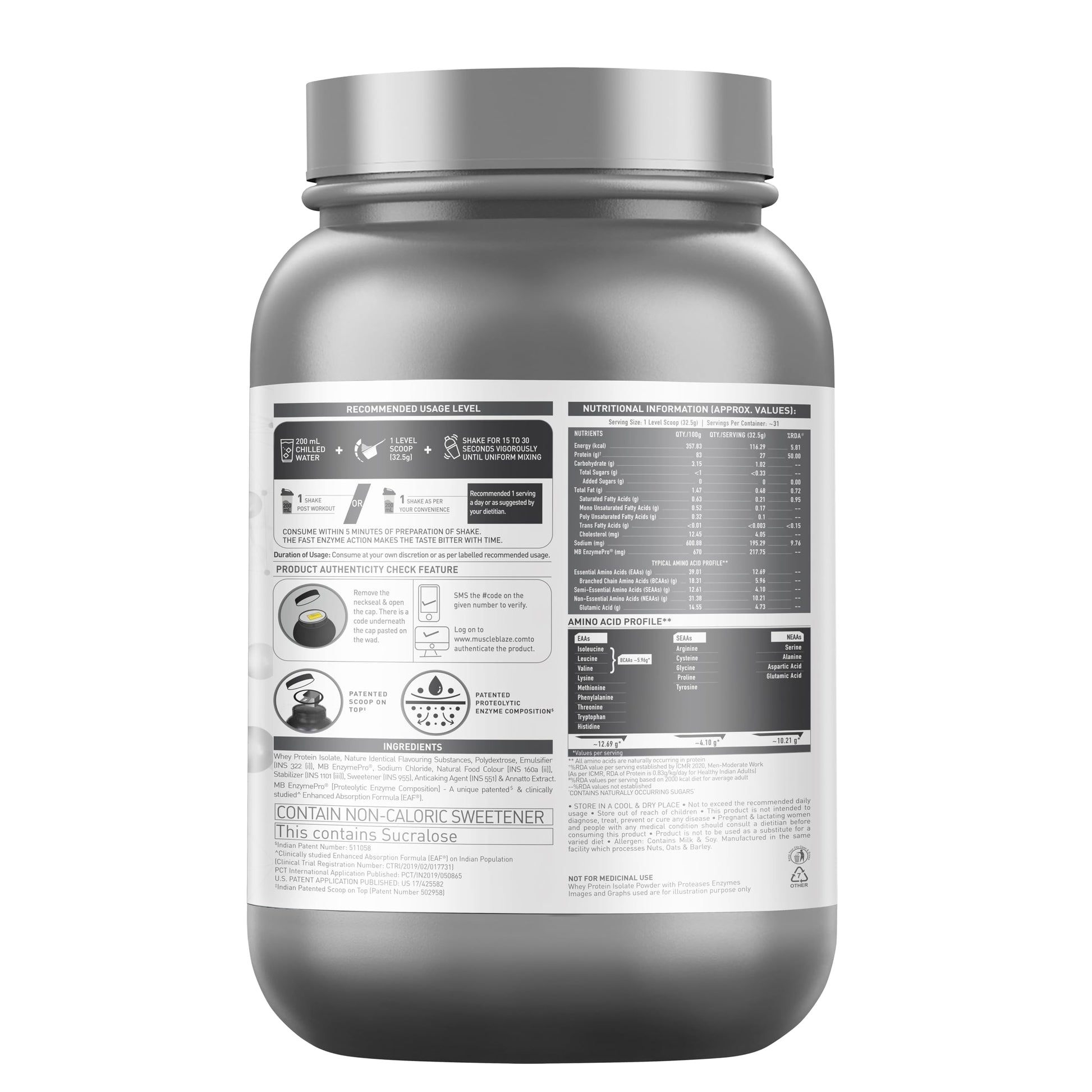 MuscleBlaze Biozyme Iso-Zero, Low Carb Whey Protein Isolate Powder, 27g- image 3