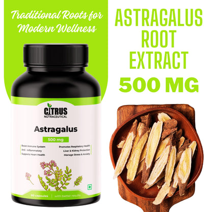 CITRUS NUTRACEUTICAL Astragalus Extract 500 mg For Antioxidant, Boost Immunity, Supports Heart, Lungs, Kidney and Liver Health- 60 Capsules