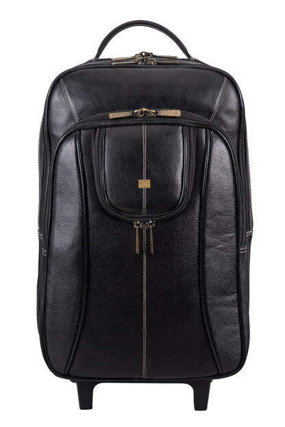 BRAND LEATHER Rolling Backpack Wheeled Laptop Backpack for Travel, Carryon Trolley Luggage Suitcase Compact Business Bag Student Laptop Bag for Men Women (BLACK)