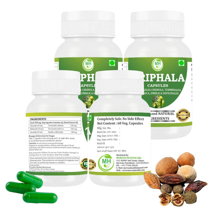 Morsan Healthcare TRIPHALA Capsules – 60 Veg Capsules | Blend of Amla, Haritaki & Bibhitaki | Natural Ayurvedic Herbal Supplement | Plant-Based Formula | Pack of 4