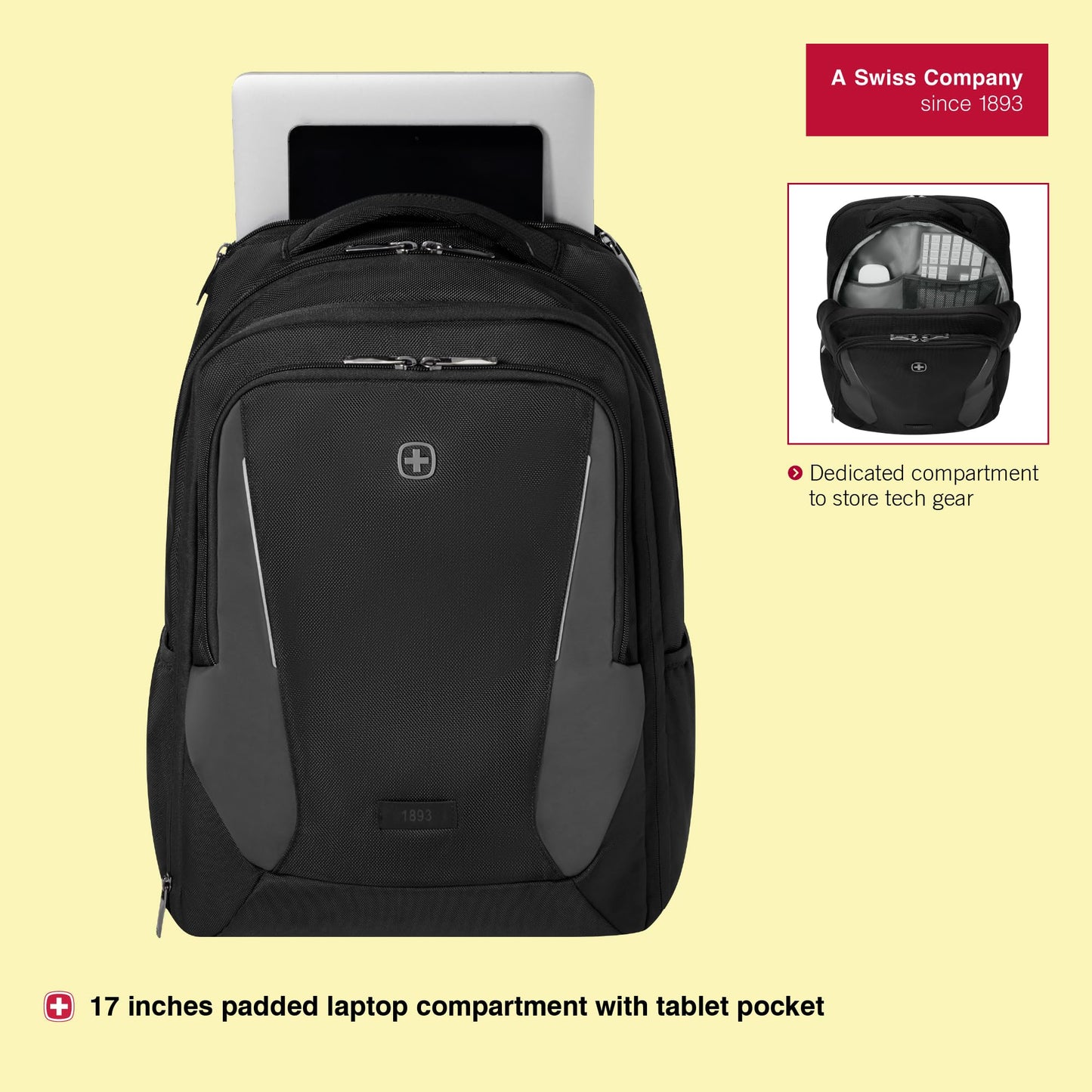 WENGER, New Essentials 2023, XE Extent 17 inches Laptop Backpack (37 liters), 50 cm, Black, 612741, Travel Bag with Tablet Pocket | Swiss Designed