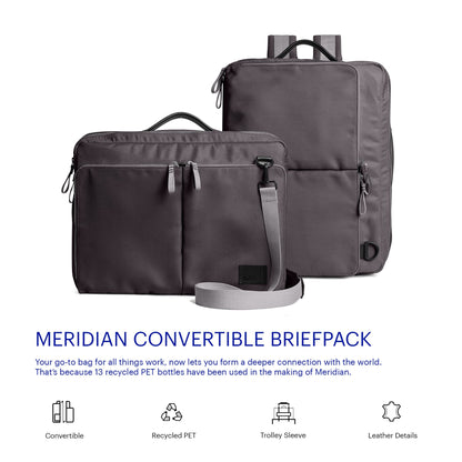 DailyObjects PET Charcoal Meridian Convertible Briefpack (Backpack + Briefcase) (16L)| 100% Recycled | Fits Laptop Upto 16 Inch | Lightweight Shoulder Backpack | Multiutility Bag with Trolley Sleeve