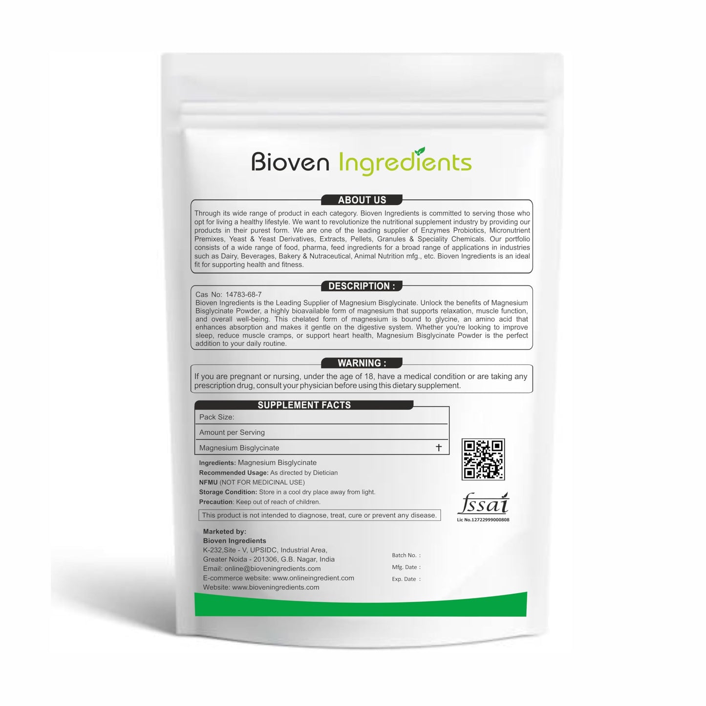 Bioven Ingredients Magnesium Bisglycinate Powder