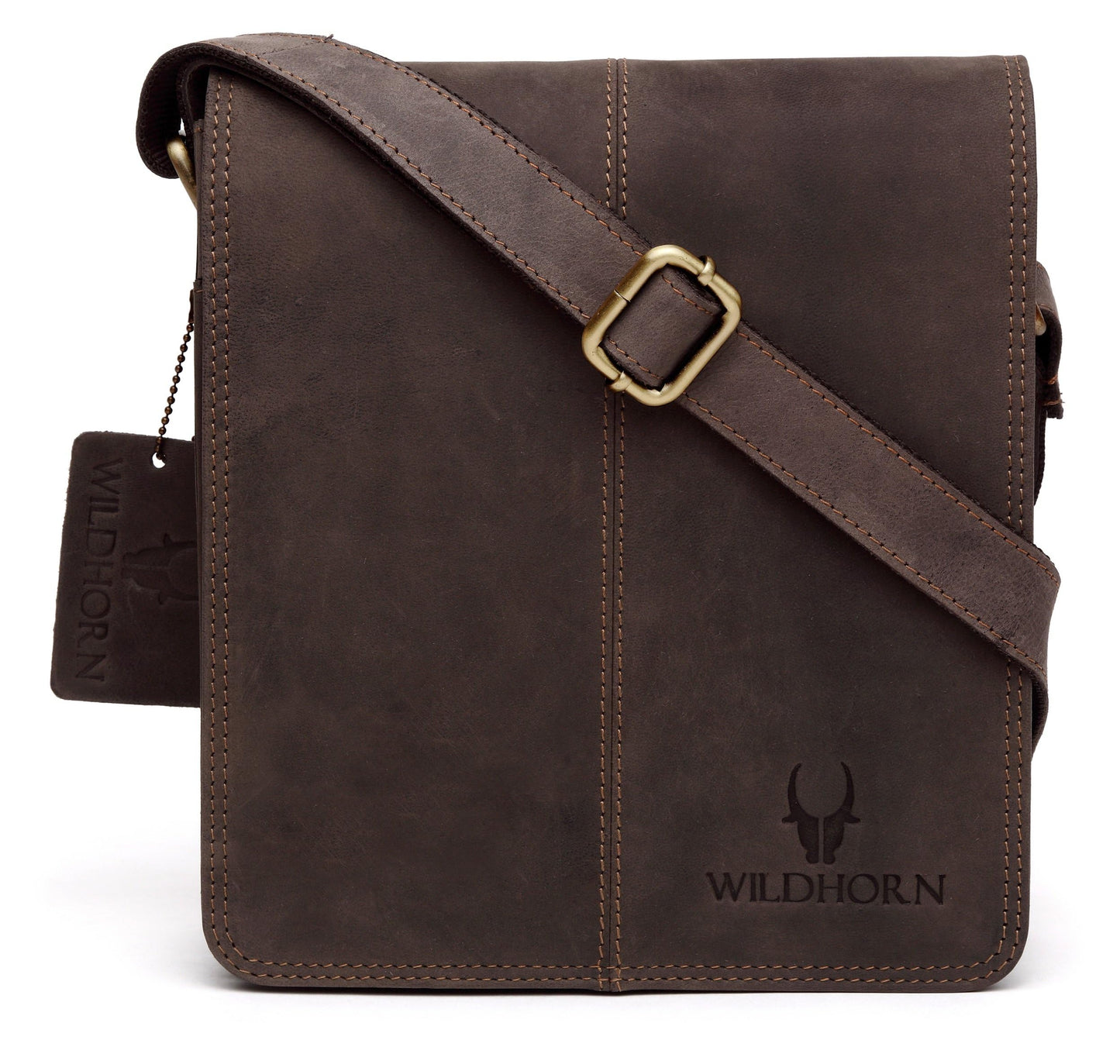 WildHorn Genuine Leather Sling Bag for Men | Minimalist, Spacious & Durable | Flap Closure | Adjustable Strap | 1-Year Warranty