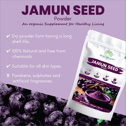 SMART ORGANICS Jamun Seedless Powder | Pure and Natural Herbal Nutrition | Plant Based Supplement for Daily Wellness Immunity Support Sugar Balance and Digestive Care (100gm)