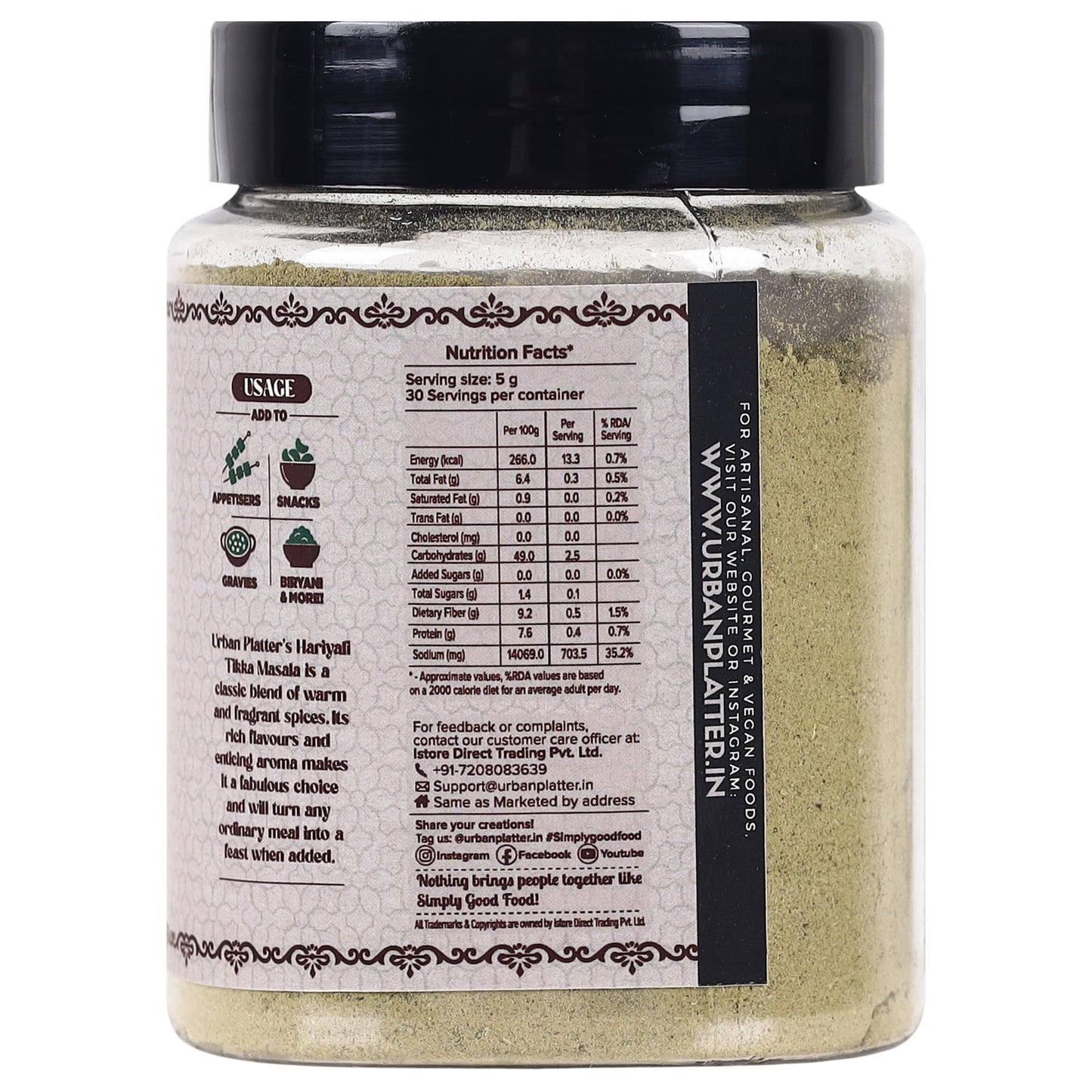 Urban Platter Hariyali Tikka Masala, 150g / 5oz [All Natural & Flavourful]