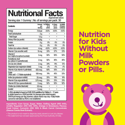 NutriBears Multivitamin, Calcium and Immune Gummies for Kids, Combo Pack of 3 (90 Gummy Bears, Strawberry, Orange & Mango Flavour) Vitamin C, D, & Zinc for Immunity, Supplement for Strong Teeth and Bones