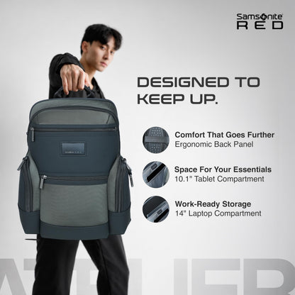 Samsonite Atlier | 14'Laptop Compartment| 18 L Volume| Multiple Compartment| Sleek Design |Work Backpack | Olive | 2 Years International Warranty