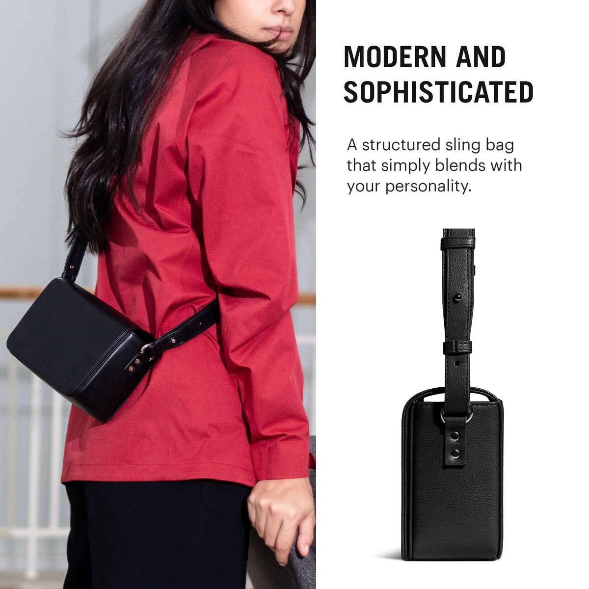 DailyObjects Sol Box Sling Crossbody Bag For Women, Girls|Durable Vegan Leather|Stylish Ladies Wallet Purse|Latest Women's Shoulder Handbag|Magnetic Flap Closure & Adjustable Wide Strap, Black