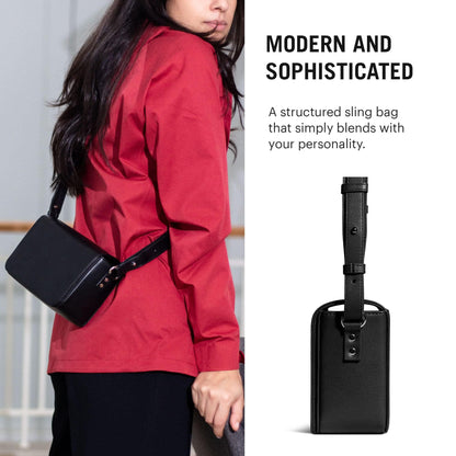 DailyObjects Sol Box Sling Crossbody Bag For Women, Girls|Durable Vegan Leather|Stylish Ladies Wallet Purse|Latest Women's Shoulder Handbag|Magnetic Flap Closure & Adjustable Wide Strap, Black