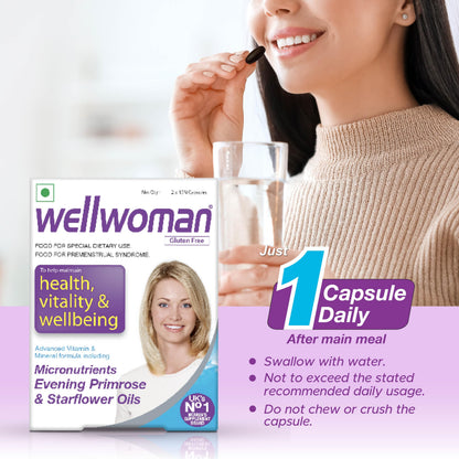 Wellwoman Multivitamin Capsules For Women With Evening Primrose Oil,Magnesium,Vitamin C,B6,Folic Acid To Provide All Round Nutrition,Immunity,Helps Reduce Pms,Pcos Symptoms,30 Veg Capsules,200 grams