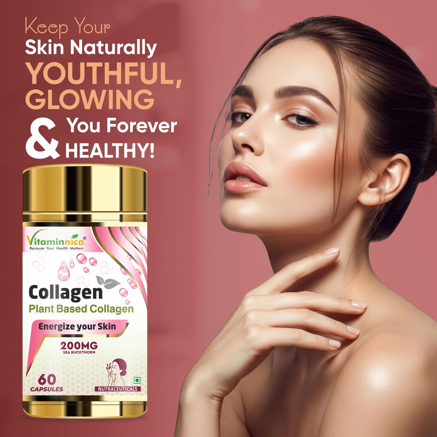 Vitaminnica Plant Based Collagen - Skin, Hair, Nails, Bones & Joints - 60 Capsules