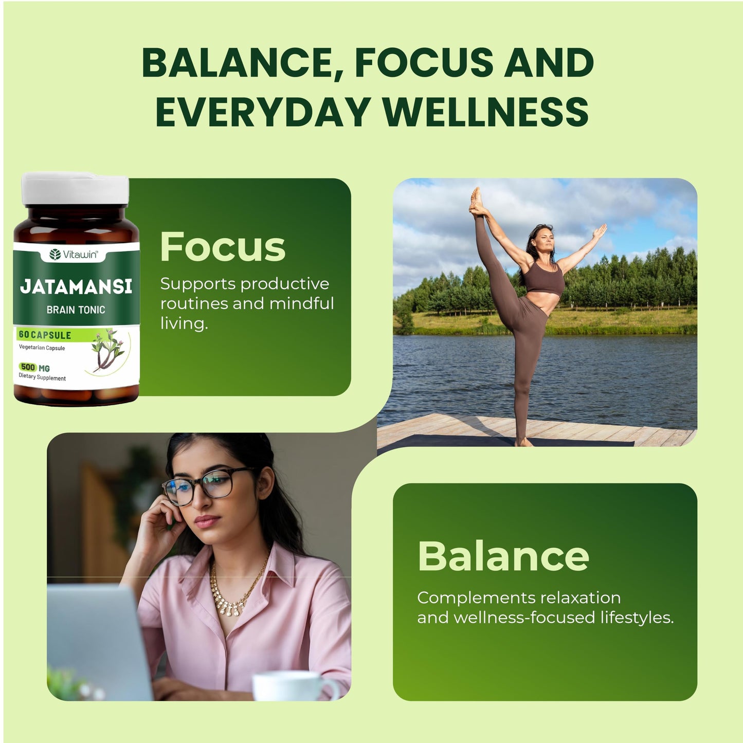 VitaWin Jatamansi Capsules 500mg – Natural Plant-Based Formula, 60 Vegetarian Capsules