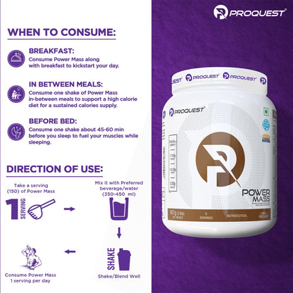 Proquest Power Mass Gainer Chocolate 907g + Creatine 90g + Free Shaker Combo | 546 kcal, 17g Protein, Digezyme® & Probiotics | Muscle Gain & Recovery Support