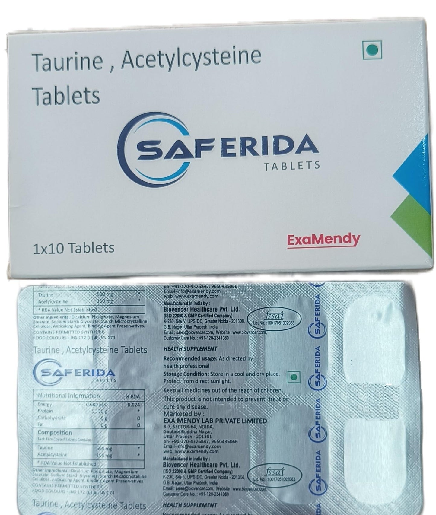 Saferida Tab Taurine, Acetylcysteine Tablets, 1 * 10 Tab
