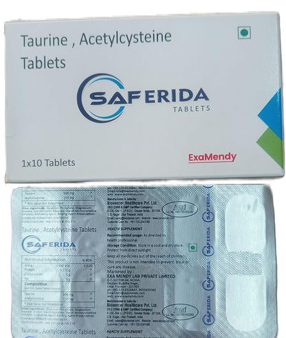 Saferida Tab Taurine, Acetylcysteine Tablets, 1 * 10 Tab
