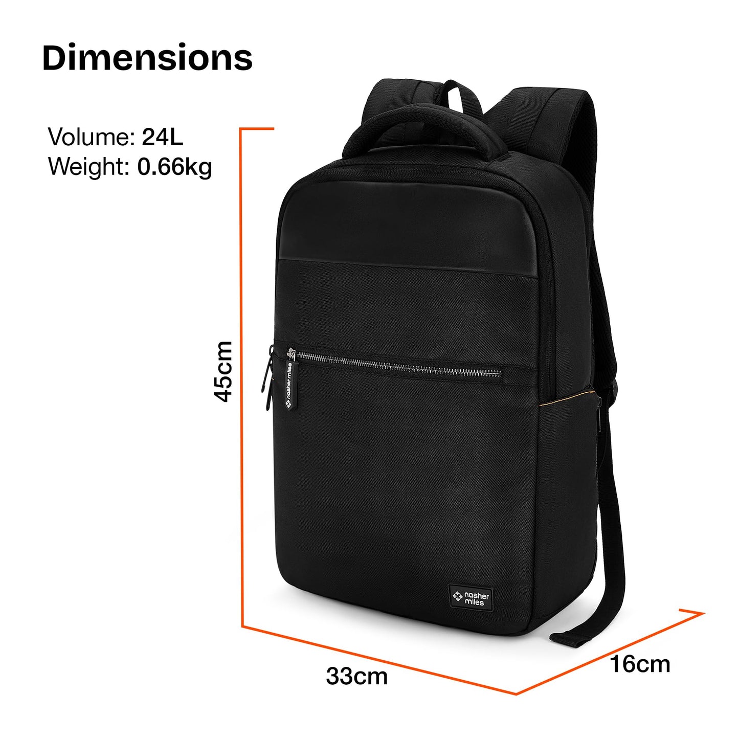 Nasher Miles Traverse Corporate Backpack | Premium Polyester & PU Laptop Backpack 24L | Ideal for Office, College, School & Travel | Men, Women, Boys, Girls (Black)
