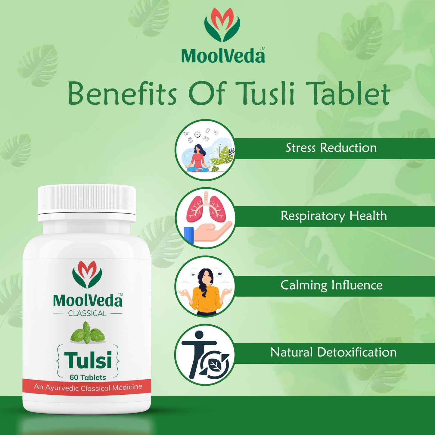 Moolveda Tulsi Tablets | Use For Natural Immunity Booster | Pure Herbs for Respiratory Wellness | 60 Veg Tabltes