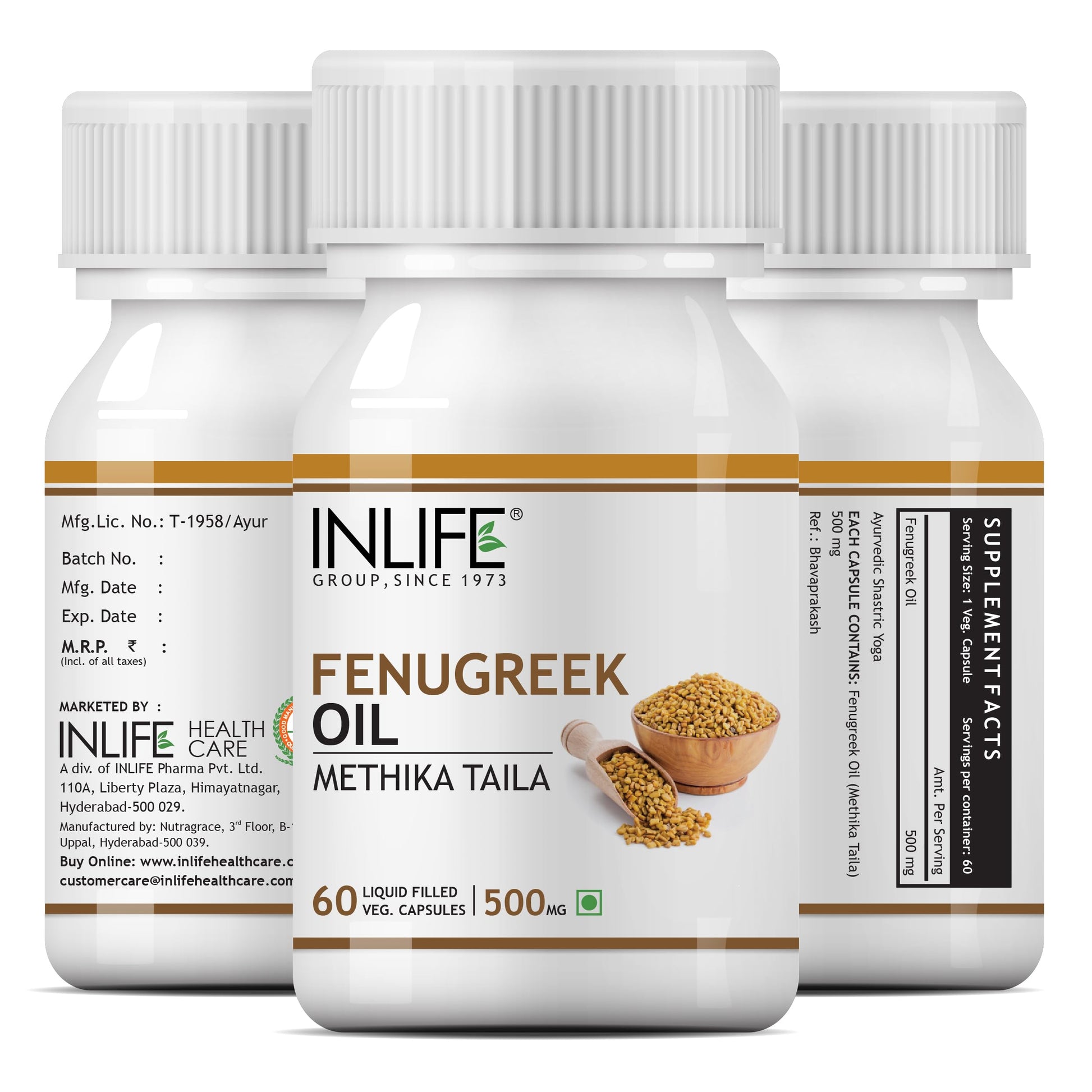 INLIFE Fenugreek Seed Oil Supplement 500 Mg - 60 Liquid Filled Vegetari- image 2