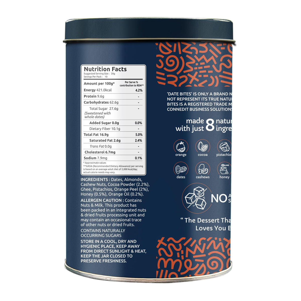 Farmley Dark Choco Orange Date Bites 200g I Dates Barfi Made with Dates,Cocoa Powder,Pista,Cashews,Almonds,Honey,Orange and Pure Ghee,Chocolate Flavoured Healthy Delicious Indian Sweets,No Added Sugar