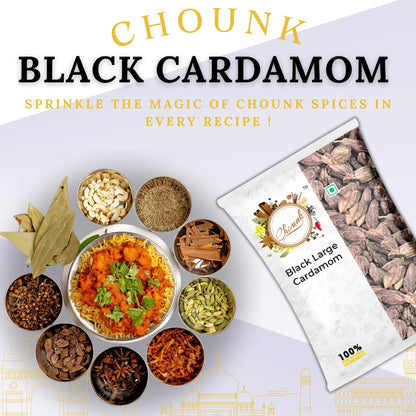 Chounk Black Cardamom | Natural Big Cardamom Bold Aroma & Flavor | Moti Elaichi Whole | Badi Elaichi Whole No Artificial Colors and No Preservatives - 50 Grams