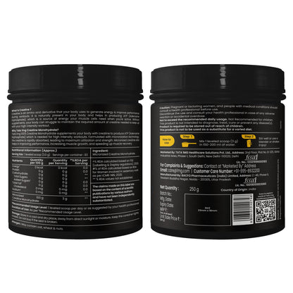 TATA 1MG Creatine Monohydrate | Pure, Micronized (83 servings,250gm) No Additives, No Preservatives | Zero Calories | Boosts Strength, Power & Recovery | Fast Absorption | Unflavoured