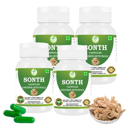 Morsan Healthcare SONTH Capsules – 60 Veg Capsules | Pure Dry Ginger Root Extract (Zingiber officinale) | Natural Ayurvedic Herbal Supplement | Pack of 4