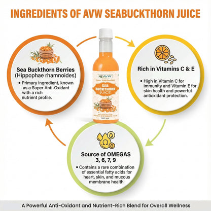 AVW Himalayan Sea Buckthorn Pulp Concentrate 500ml | Cold-Pressed | Natural Vitamin C, E & Omega 3, 6, 7, 9, Antioxidants | Immunity Booster, Skin Glow & Liver Health Support | Herbal Juice Seabuckthorn Supplement