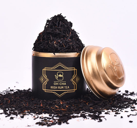 OH CHA - Irish Rum Tea | Non Alcoholic Rum Flavored Pure Darjeeling Black Tea with Safflower and coffee | 100% Whole Leaf | An easy cheers on weekdays | 35g Tin Caddy