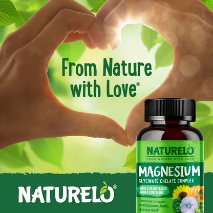 Naturelo Magnesium Glycinate Supplement 200 mg 120 Vegetarian Capsules
