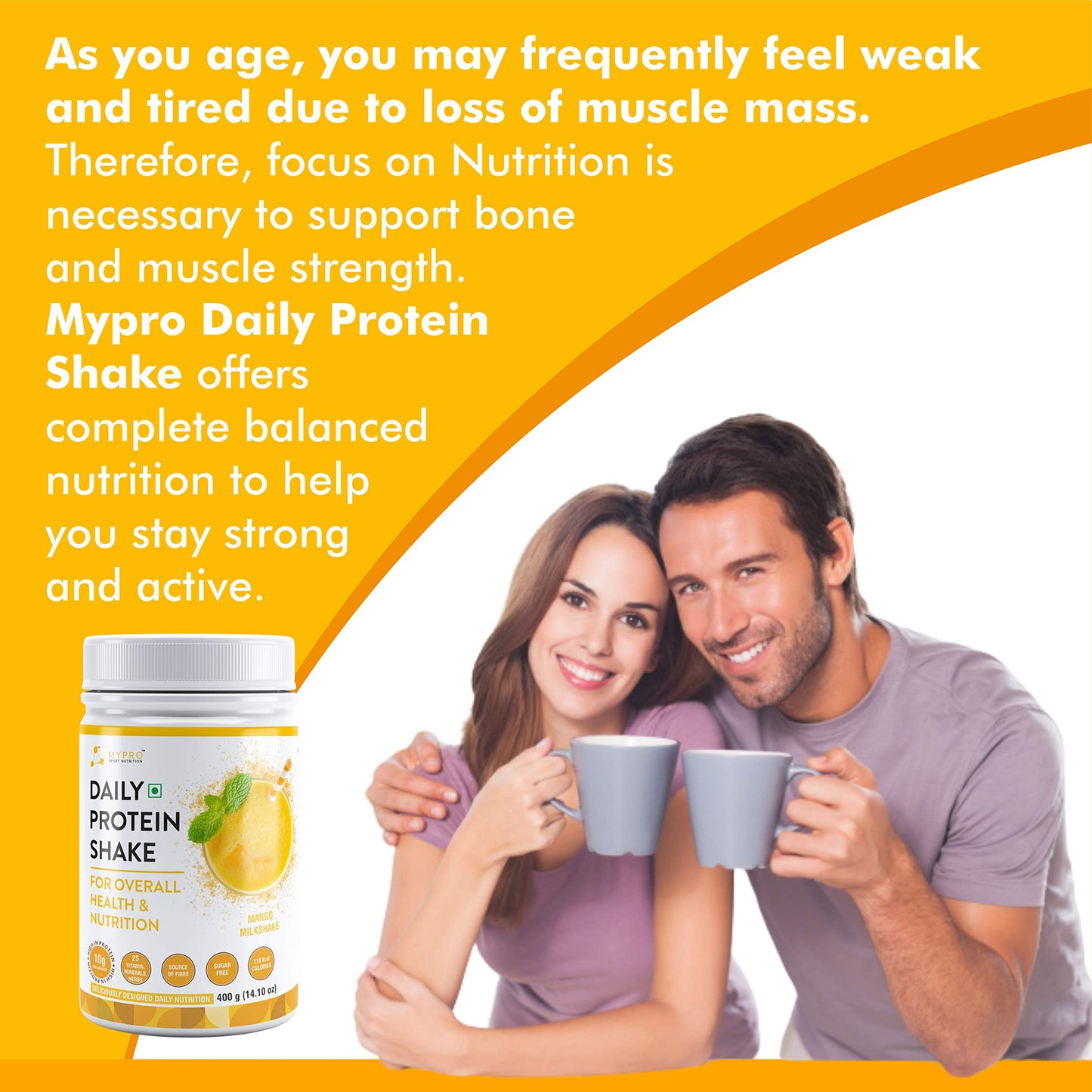 Mypro Sport Nutrition Daily Protein Shake 118 kcal Calories,25 Vitamin,Minerals & 7 Herbs,Provide Energy,Support Immunity & bone Health-For Men & Women Mango Milk Shake Flavor -400Gm-40 Servings