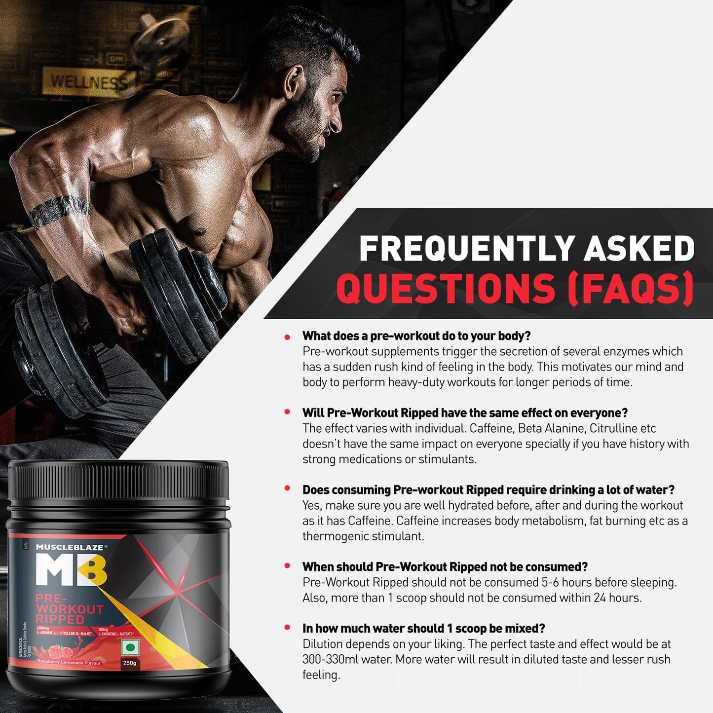 MuscleBlaze Pre Workout Ripped (Raspberry Lemonade, 250 g, 27 Servings)- image 5